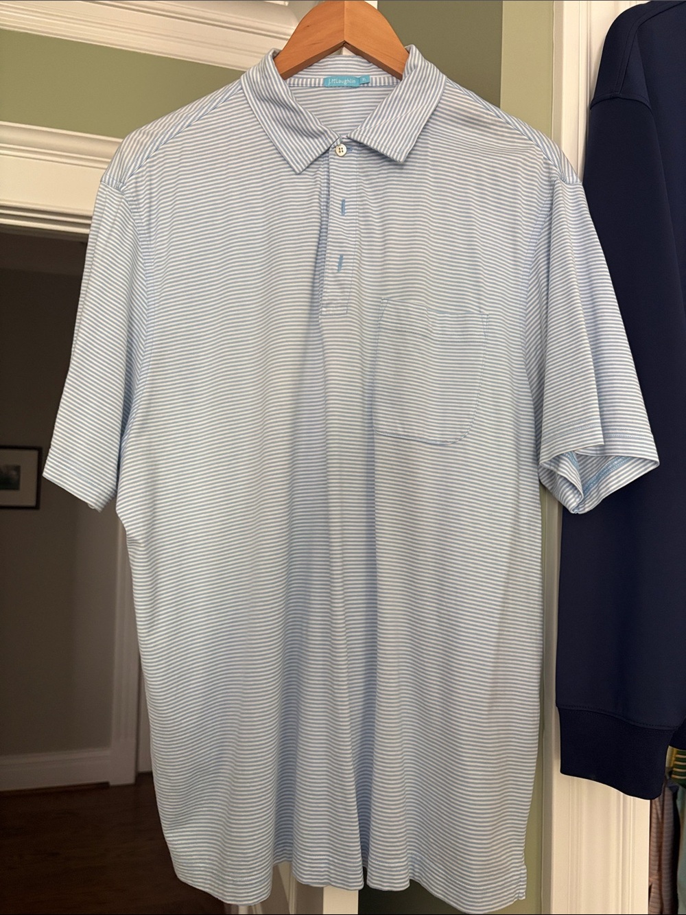 J. McLaughlin Light Blue & White Striped Polo